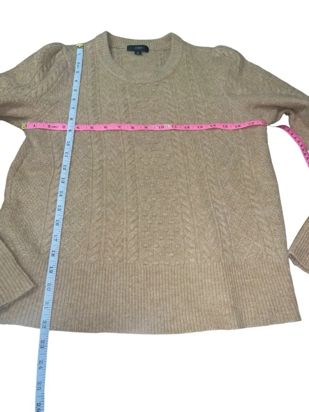 J CREW Women's Size Medium Stretch Wool-blend Cable-knit Crewneck Beige Sweater